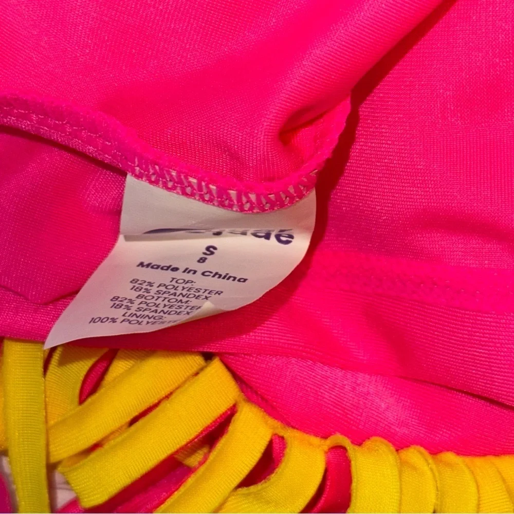Kids Sugar & Jade Pink and Yellow Fringe Bikini Set S (8)